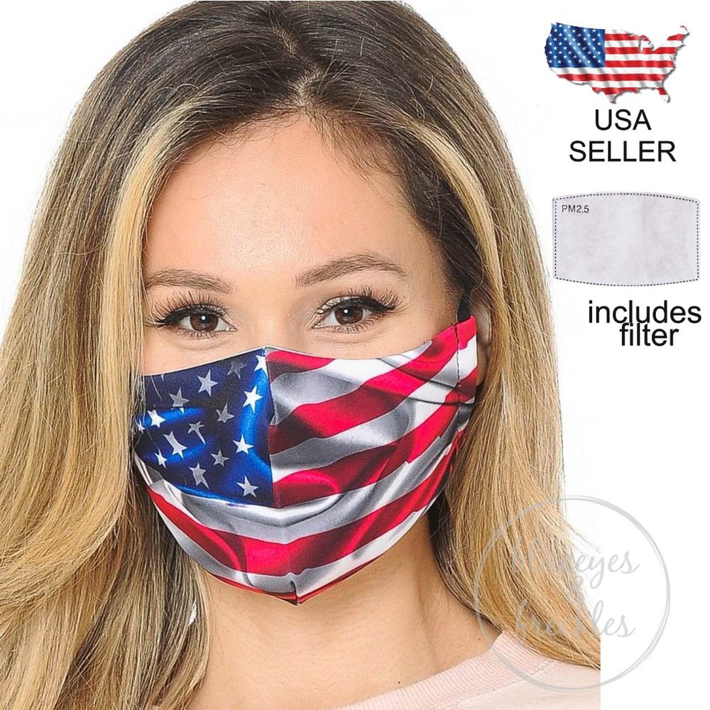 USA Flag Adjustable Face Mask w/1 Filter •Unisex•